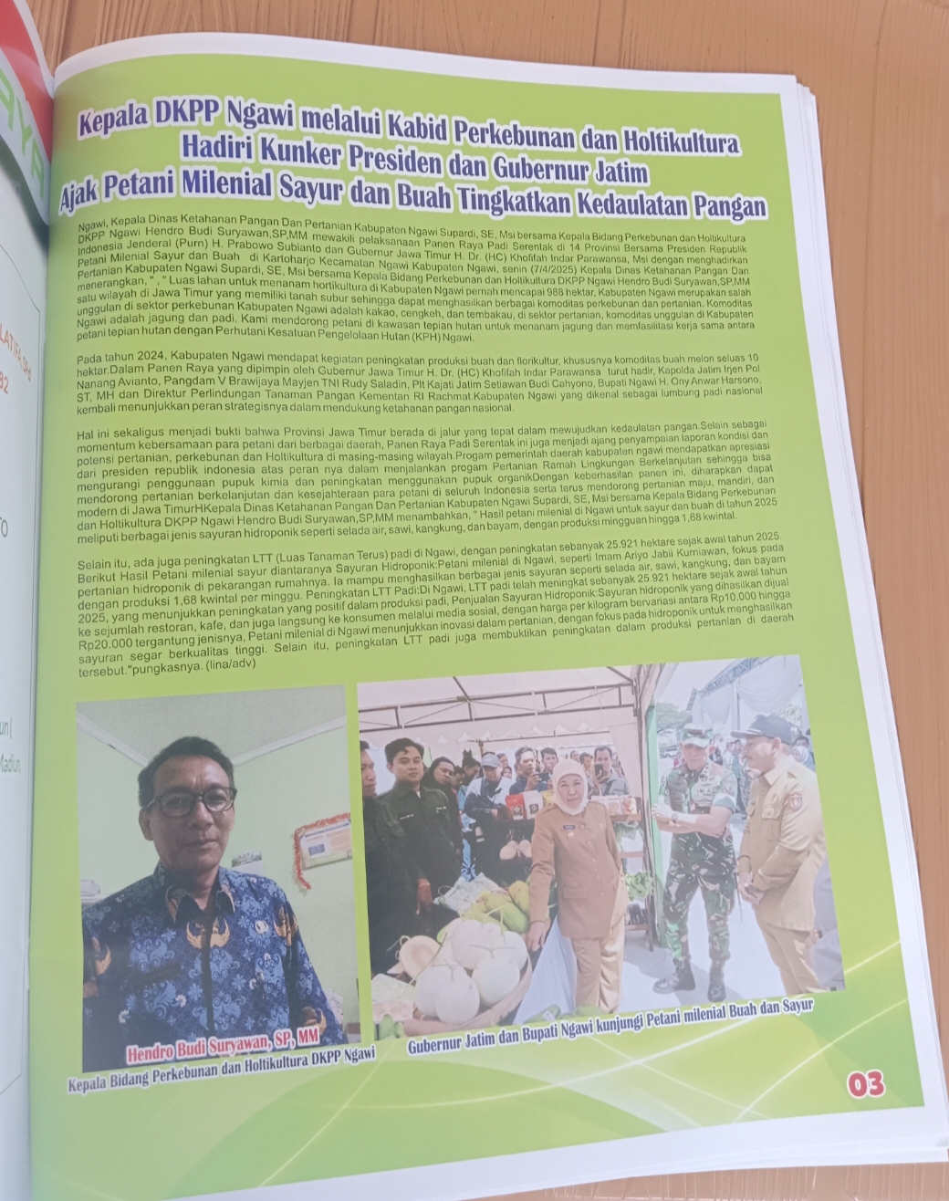 DKPP Ngawi hadiri Kunker Presiden dan Gubernur Jatim Ajak Petani Mileneal Sayur dan Buah Tingkatkan Kedaulatan Pangan