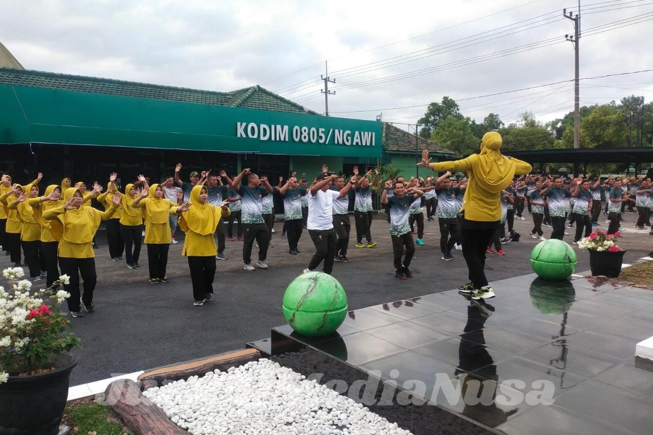 Kodim 0805/Ngawi Gelar Senam Bersama untuk Tingkatkan Kebugaran dan Kekompakan
